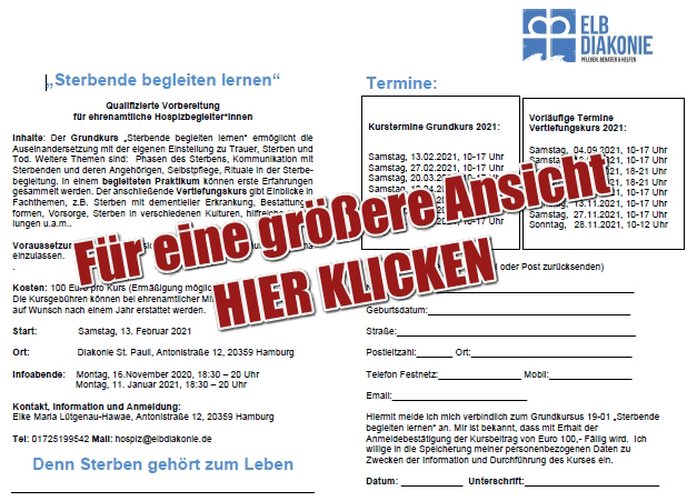 ELB DIAKONIE - Qualifizierte Vorbereitung für ehrenamtliche HospizbegleiterInnen
